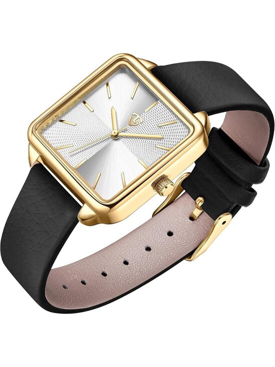 Women\'s Black White Square Leather Vintage Elegant Waterproof Quartz Wrist Watch main image 6